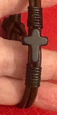 Handmade Genuine Leather Cross Bracelet NIB 6.75”